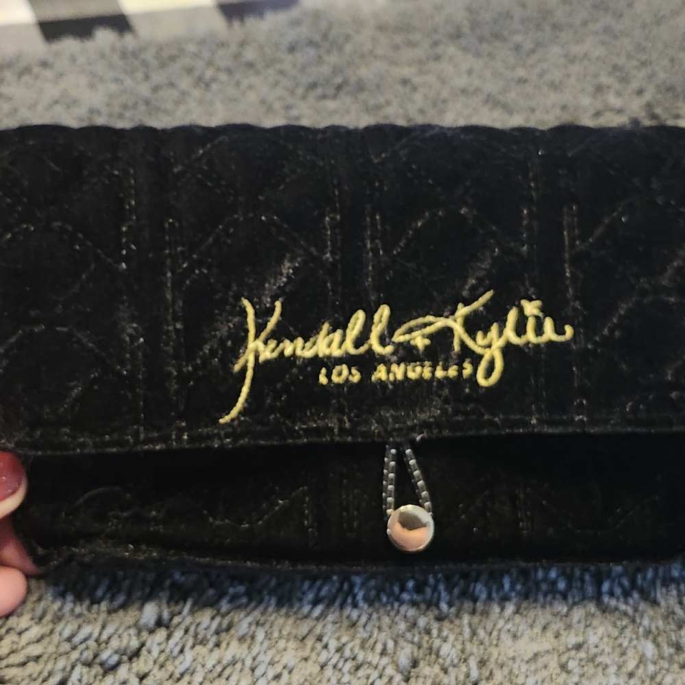 Kendall & Kylie Black Quilted Wristlet with Gold Logo